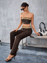 Women's Rhinestone Decorated Lace Strapless Top And Skirt Set